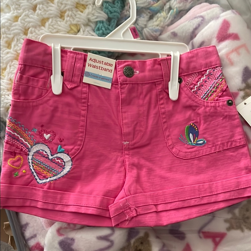 Pink Embroidered Girls' Shorts